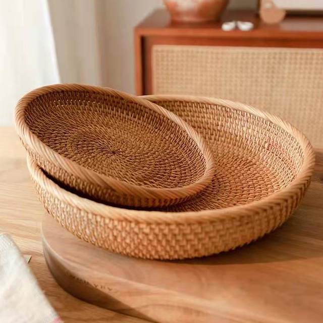 Home desktop handmade Vietnamese rattan woven picnic sugar dried fruit basket dessert snack plate pastoral style storage basket