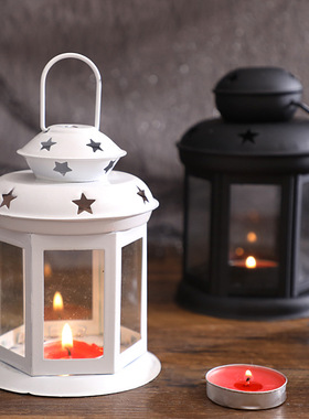 ins少女心烛台铁艺风灯装饰摆件