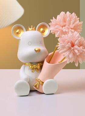 可爱暴力熊客厅花艺摆件酒柜床头柜桌面高级感小众装饰生日礼物女