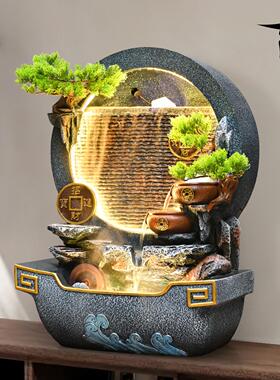 客新中式桌面假山流EMZ水幕墙摆件办公室厅招财水轮乔迁开业大气