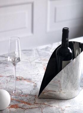 现代简约不锈钢弧形镜面花器摆件家居客厅餐桌两用酒桶花瓶装饰品