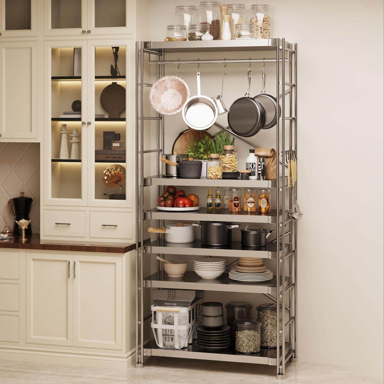 厨房加厚不锈钢置物架阳台多层落地储物架锅具微波炉烤箱收纳架子,淘宝优惠券,粉丝福利购,淘宝优惠卷