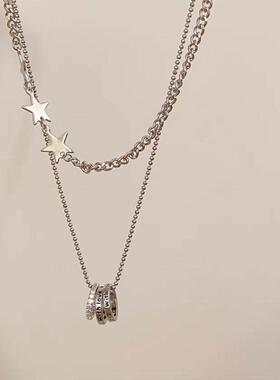 时尚韩版新款双层星星项链女简约百搭小众设计优雅气质圆环锁骨链