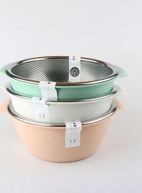 顺美不锈钢双层沥水篮果盆中式家用水果盆淘米筛