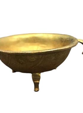古董古玩仿古纯铜加厚鎏金碗复古酒碗客厅居家乡下收藏老物件