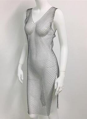 Women's dress grid sparkling diamond dress party sparkling