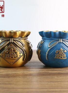 铜聚德 纯黄铜福袋聚宝盆存钱罐存钱袋存钱筒家用客厅办公室收纳