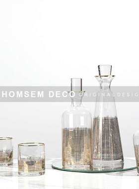 现代轻奢透明玻璃威士忌酒杯酒具套装醒酒器样板房间玄关柜摆件