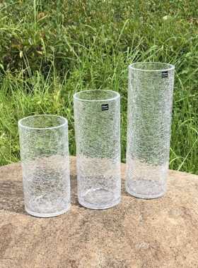 透明冰花直筒玻璃花瓶家居装饰裂纹灯具配件玻璃瓶厂家冰裂纹