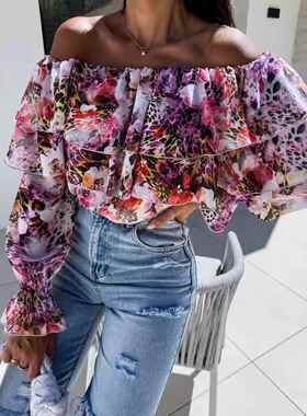 One collar off shoulder printed shirt for women