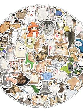 77pcs Kawaii Cute Watercolor Cat Cartoon Stickers Animal Kit