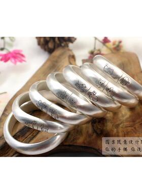 高档手工银手镯女9古99纯银开 古口银实心覆饰妈妈款法马蹄形足银