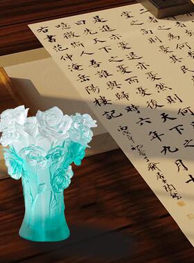 山茶花琉璃花瓶轻奢玄关客厅书房家居插花艺术摆件送朋友乔迁礼物