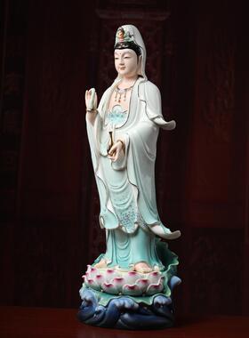 启珍陶瓷南海观音菩萨佛像摆件立像观音菩萨德化白瓷家拜