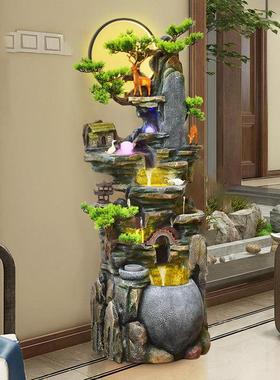 大型落地假山流水喷泉摆件客厅生财风水轮加湿器高山循环水景装饰