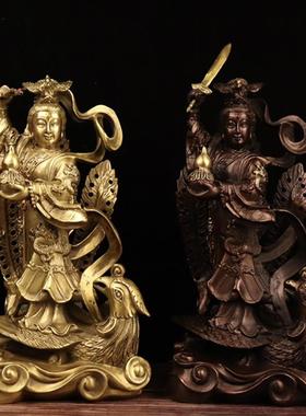 黄铜九天玄女铜像摆件上天玄女道家佛像家居供养九天玄女娘娘神像