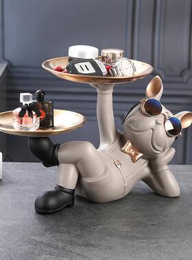 创意发财狗摆件玄关钥匙收纳托盘桌面糖果盘子家居装饰品乔迁礼品