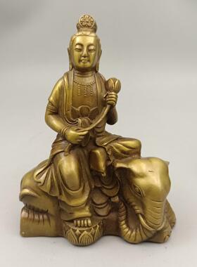 古玩铜器收藏铜摆件文殊菩萨普贤菩萨一对家居装饰创意礼品工艺品