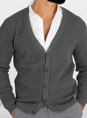 Knitted cardigan men's collar long sleeved sweater jacket