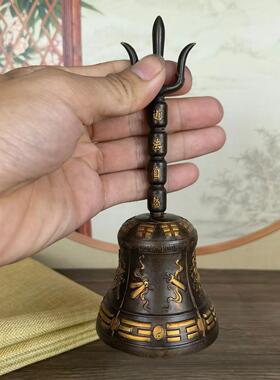新款直销鎏金铜三清铃摇铃手摇 纯铜法铃法器道铃器三叉铜铃道士
