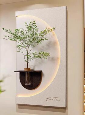 奶油风格客厅装饰画创意水培绿色植物光画砂岩入口挂画入口门壁画