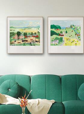 摩西奶奶装饰画餐厅挂画田园风景方形卧室床头客厅树林雪景卡纸画