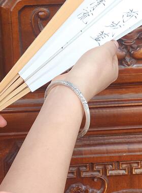 正品药9法银手镯芍女夏纯银99年轻新款古实心闭口刻字镯子送女友