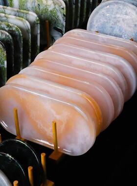 天然粉玉大理石托 托盘水果盘收纳盘装饰摆饰香薰首饰托 托盘