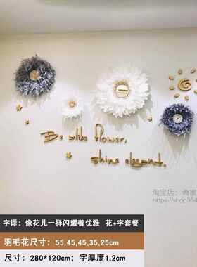 ins风轻奢羽毛花墙装饰网红床边客厅挂件背景墙挂墙挂装饰墙挂