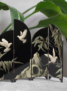 新疆包邮中古风书房桌面小屏风摆件覆古创意侘寂风礼品古典漆器艺