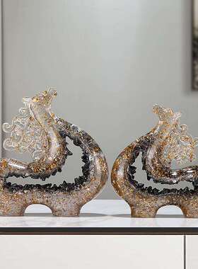 件水晶招财鹿摆气冲天胖马一PSM对轻奢高挡客厅玄酒关柜电视柜牛