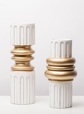 现代轻奢创意树脂黑白条纹花瓶软装客厅茶几餐桌面插花器饰品摆件