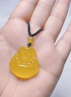 玉佛天然黄玉髓大肚佛公吊坠玛瑙项链弥勒佛笑佛毛衣链挂件