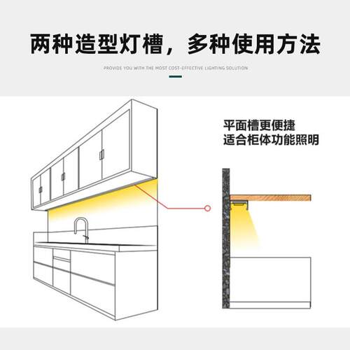 窗帘盒灯带卡槽线性灯线形灯明装灯条铝型材专用45度斜发光灯槽 - 图2