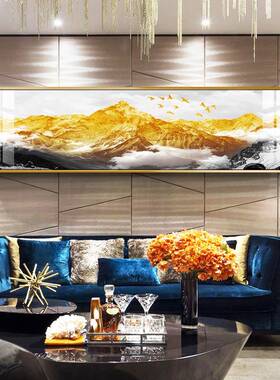 背有靠山云海新中式轻奢客厅沙发背景墙画横版卧室床头柜壁画挂画