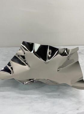 不锈钢方形果盘酒店样板房桌面摆件皱折艺术家居客厅厨房饰品