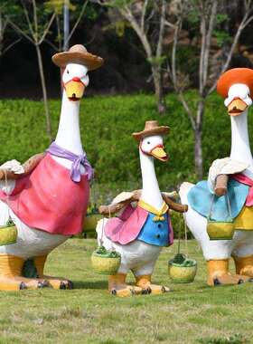 花园装饰品摆件户卡通鸭子外玻庭璃钢动物雕塑院卡通鸭子小花盆园