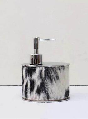 不锈钢马毛皂分配器浴室皮革图案牙刷杯浴室套装洗液瓶托盘组合别