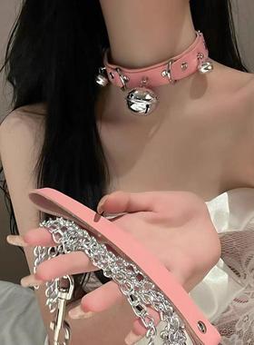 铃铛项圈女牵引绳颈带链子性感颈环颈圈M颈链黑色脖圈X恶意颈链