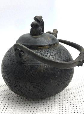 VHR古玩收藏仿壶古做铜旧器黑色酒茶壶摆件6