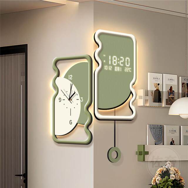 2025 new living room corner wall clock perpetual calendar electronic clock simple clock wall hanging creative double-sided corner clock