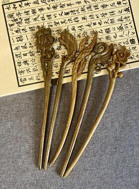 紫檀木质雕刻发簪盘发盘头古风雕刻簪子女士中式盘发复古简约木簪