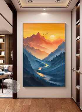 有山无水靠山画绿色玄关过道挂画2025新款客厅装饰画办公室青山图