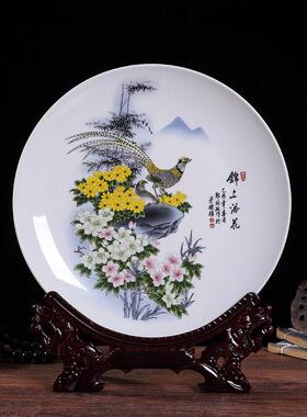 新中式陶瓷装饰摆盘 青花滕王阁10寸国风工艺品 适用玄关与办公室