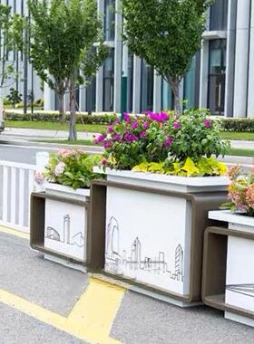 定制户外花箱道路市政护栏隔离带铁艺花槽厂家金属不锈钢花坛组合