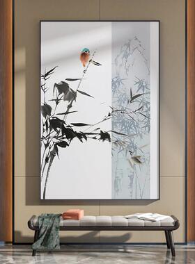 新中式客厅水墨花鸟竹子装饰画竖版现代中国风禅意背景墙书房挂画