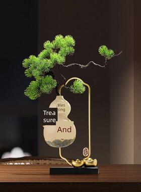 入户玄关招财葫芦摆件乔迁新家礼物客厅电视柜彷真迎客松花瓶装饰