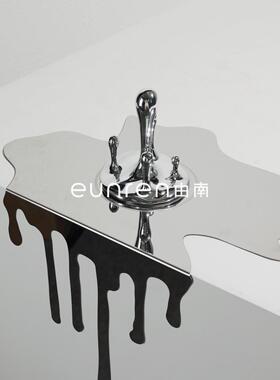 现代简约不锈钢水滴倒影摆件客厅样板间玄关办公室书房软装饰品