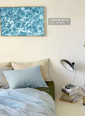 高档港画 治愈系蓝色i调波浪泳池水花s北欧清新装饰画微n色差介慎