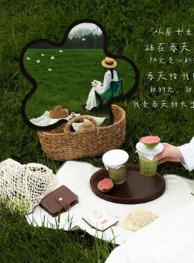网红打卡韩系ins简约花朵镜子店铺墙面装饰拍照道具背景布置摆件